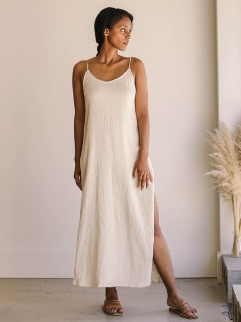 Bahhgoose Rose Dress Linen Cotton In Wheat Size S/M Vguc — image 3 of 8